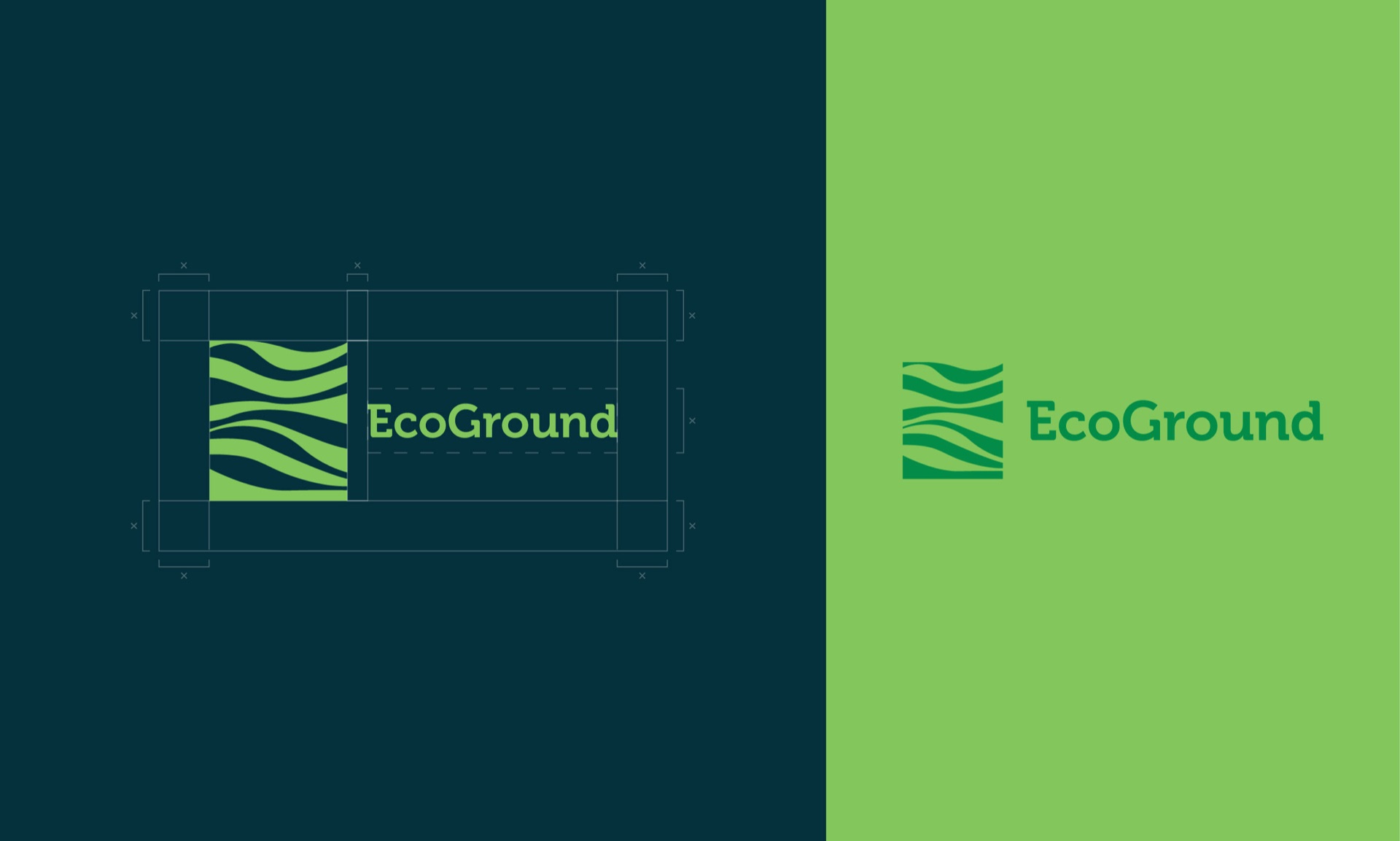 Construction grid around the horizontal logo next to the logo on leaf green