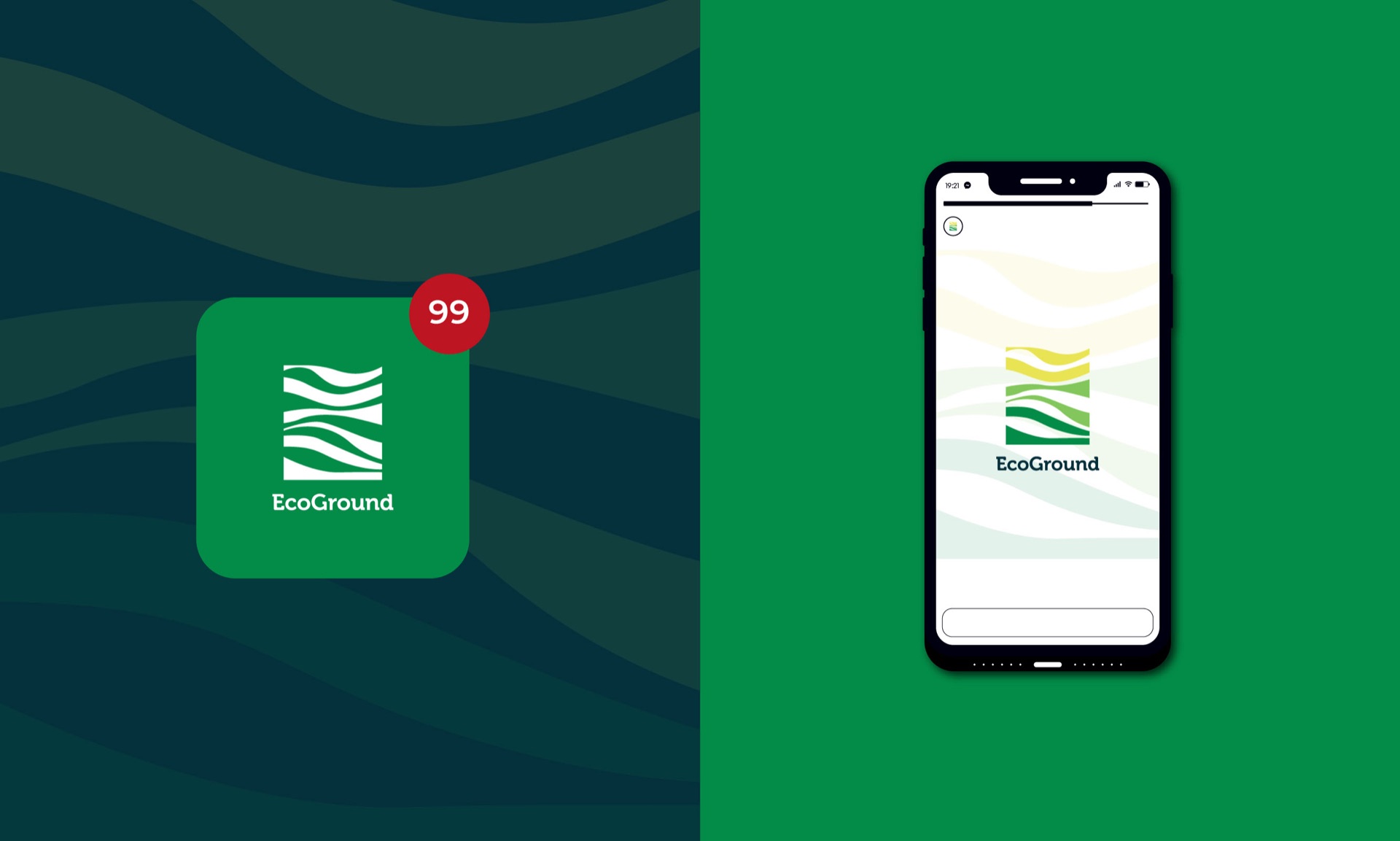 App icon with a notification badge and a phone showing the logo