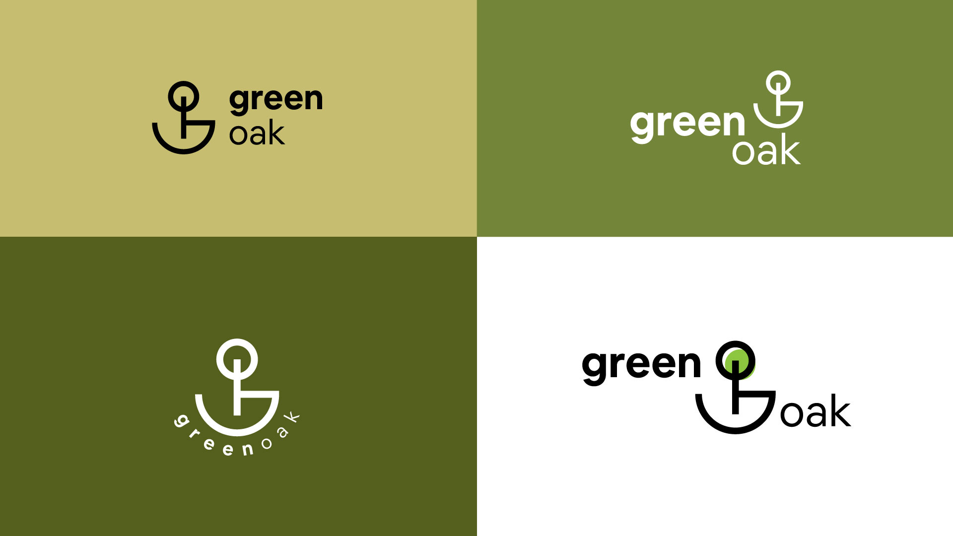 Stacked and circular logo versions on straw, moss, olive and white