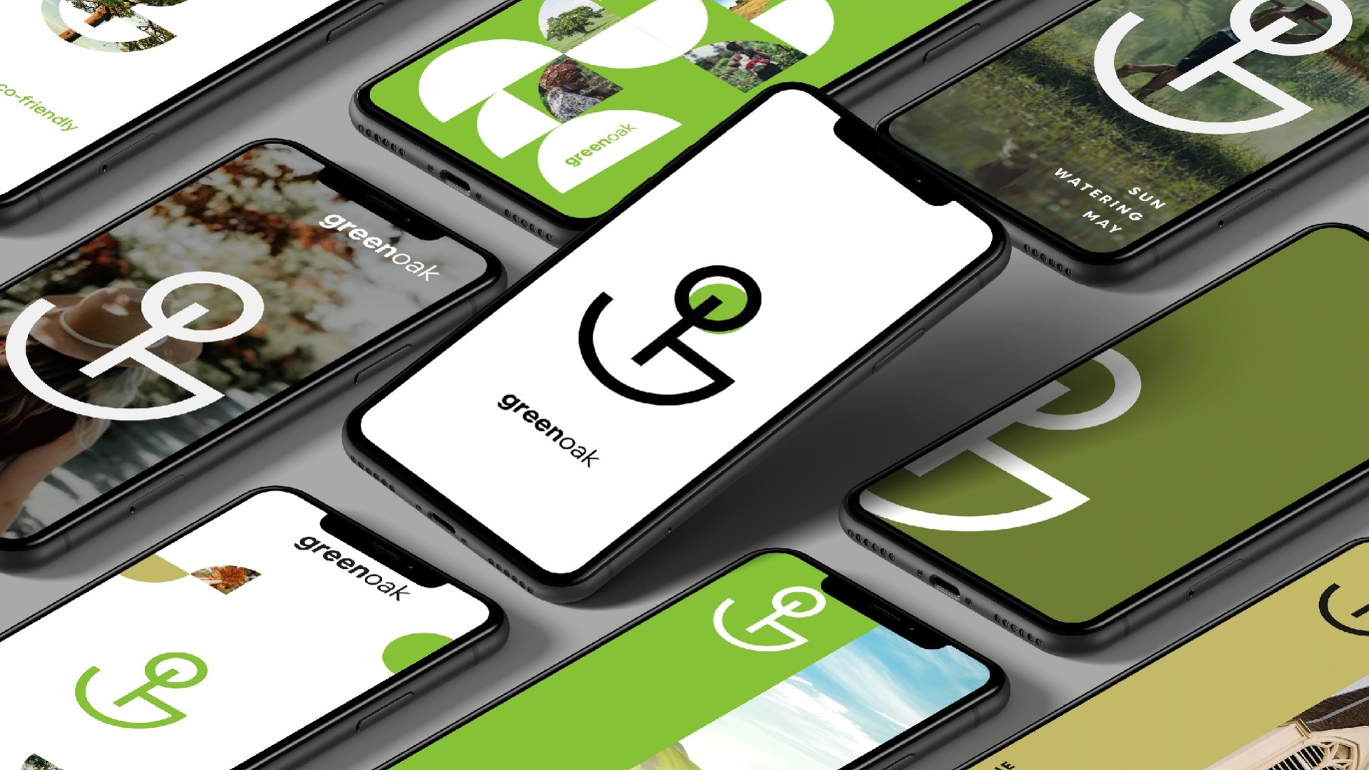 A grid of phones showing Green Oak social posts