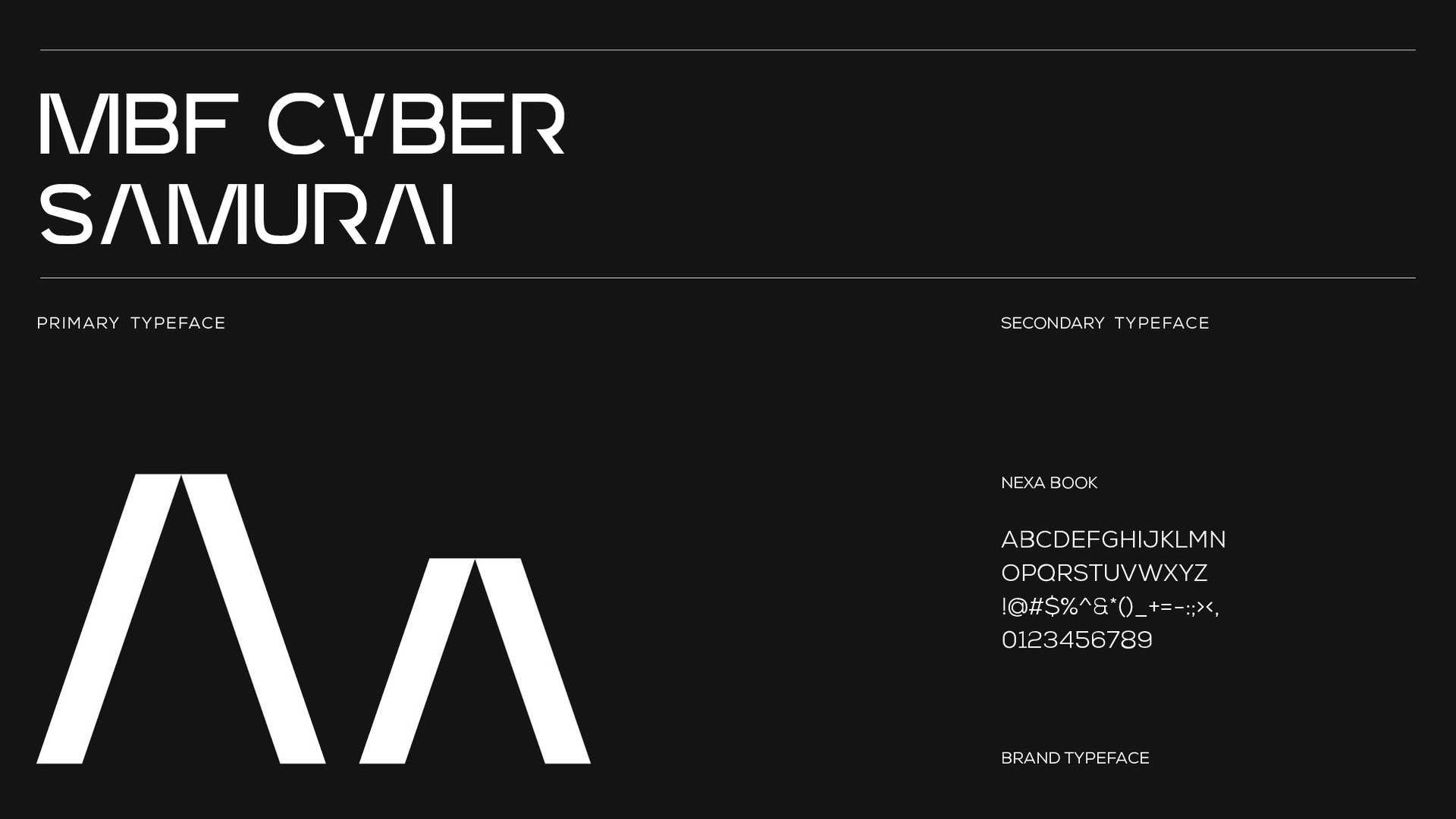 Type specimen: MBF Cyber Samurai as primary and Nexa Book as secondary typeface