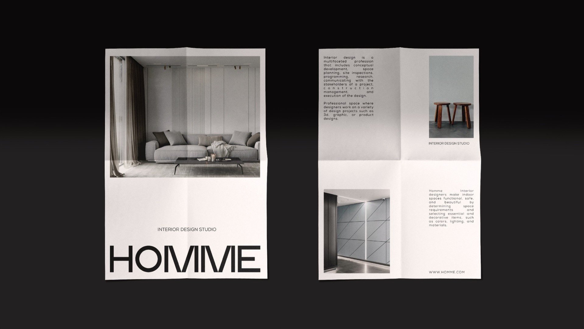 Folded brochure front and back on black