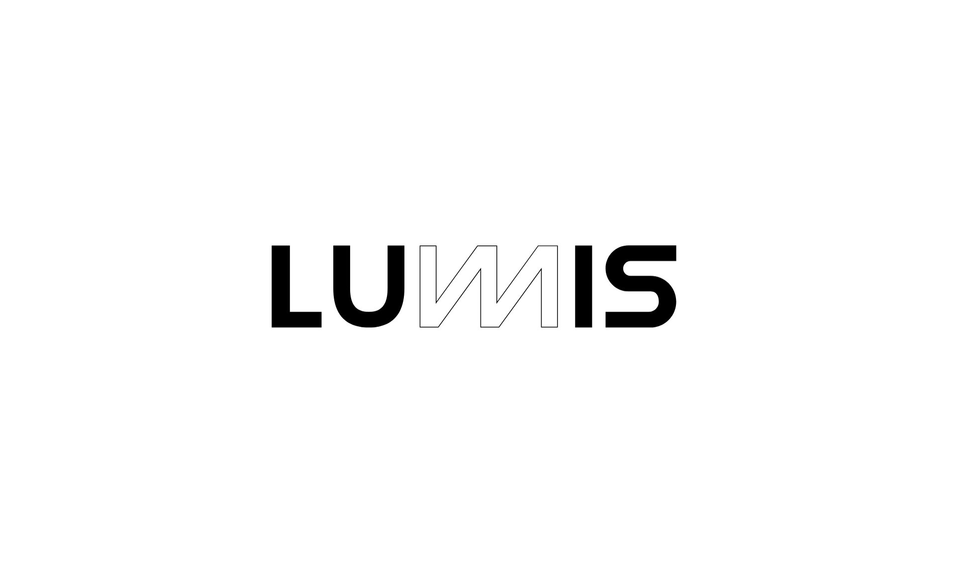 The Lumis wordmark in black on white with an outline M