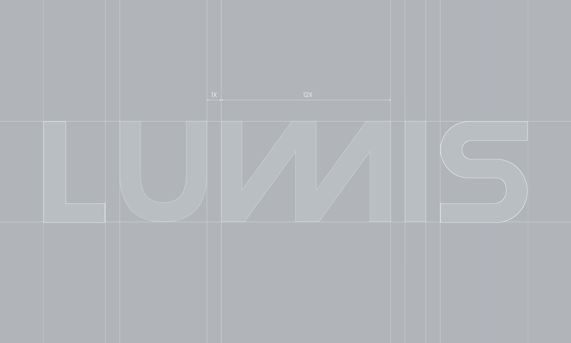The wordmark on its construction grid in light grey