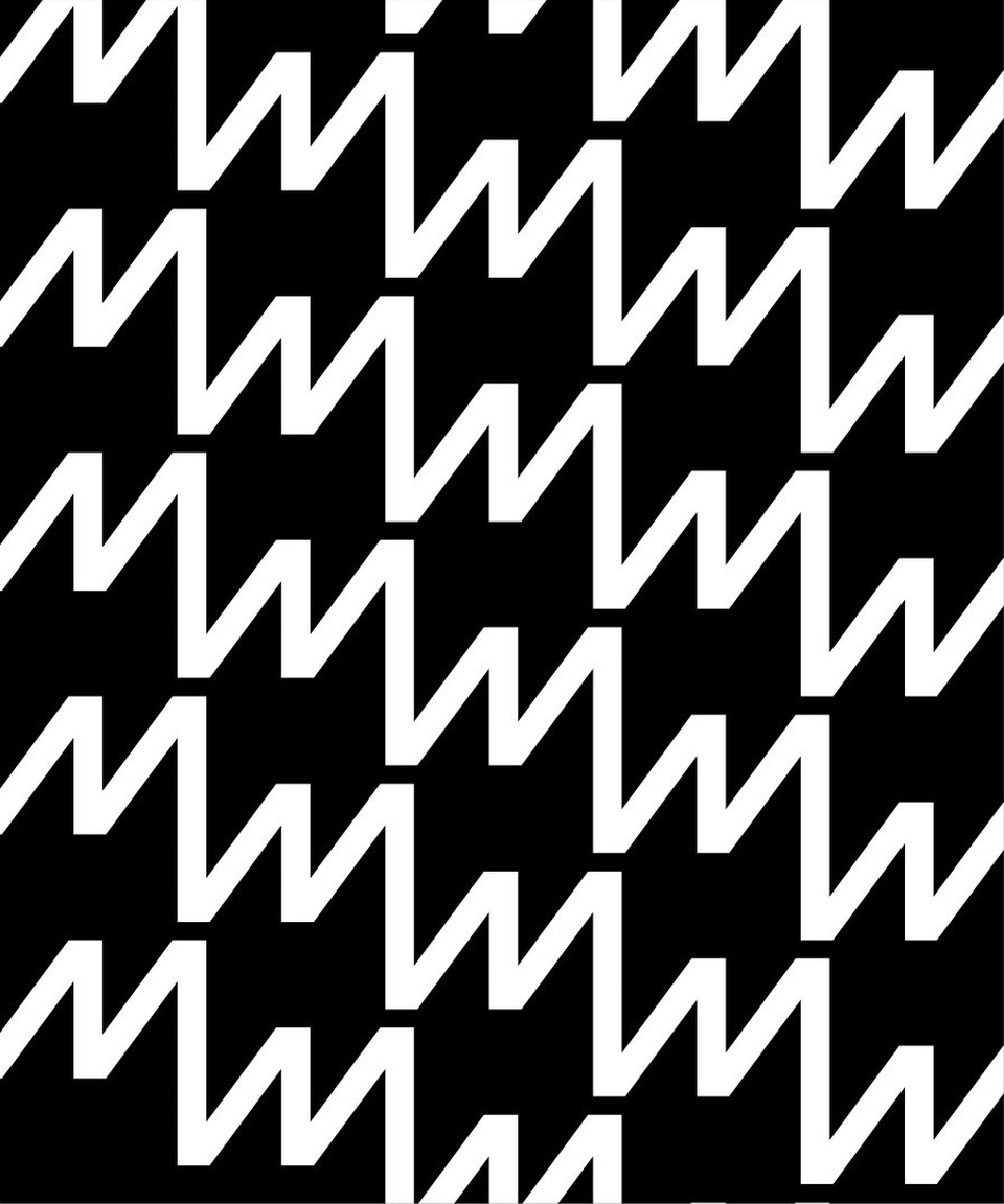 A black and white pattern of repeating M shapes