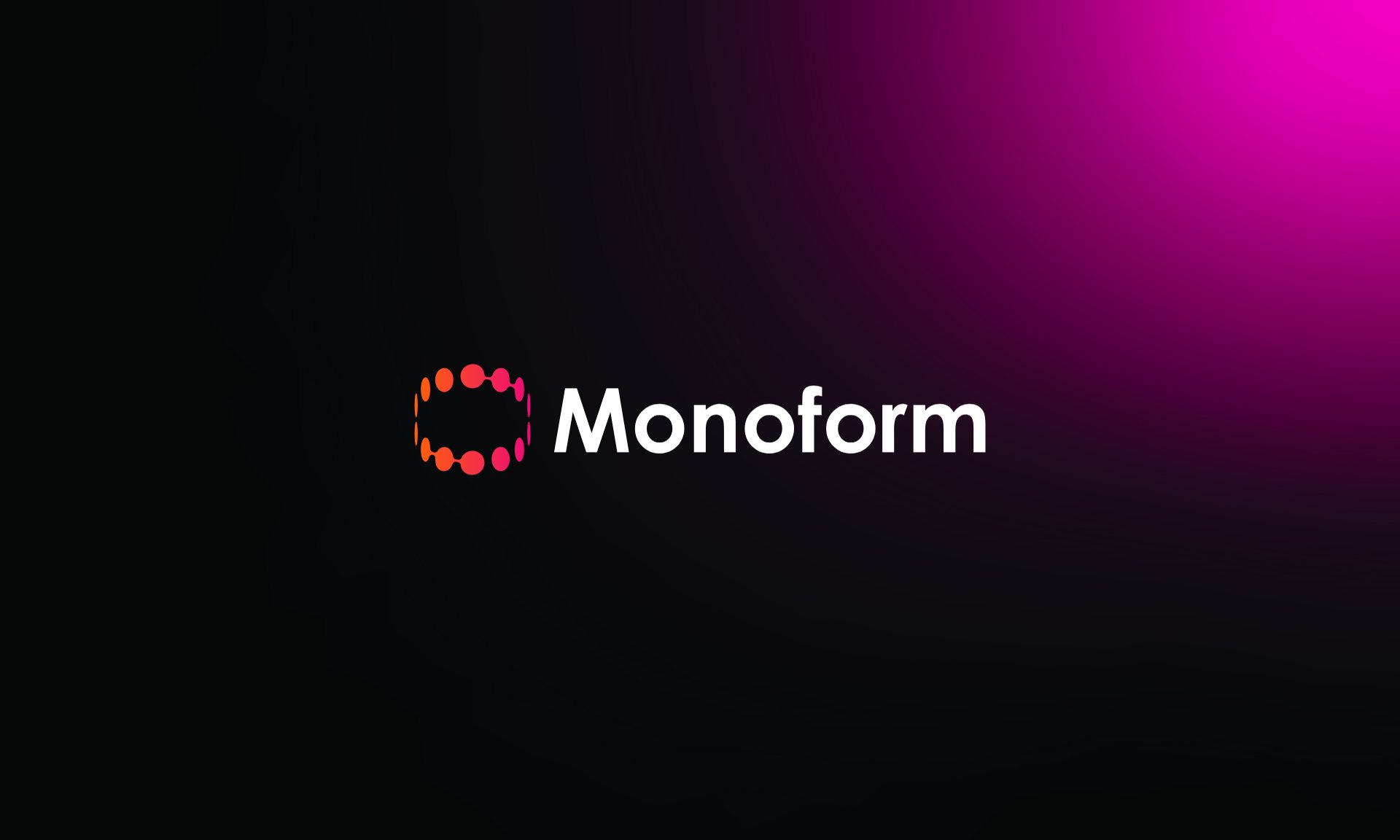 The Monoform logo in white on black fading into magenta