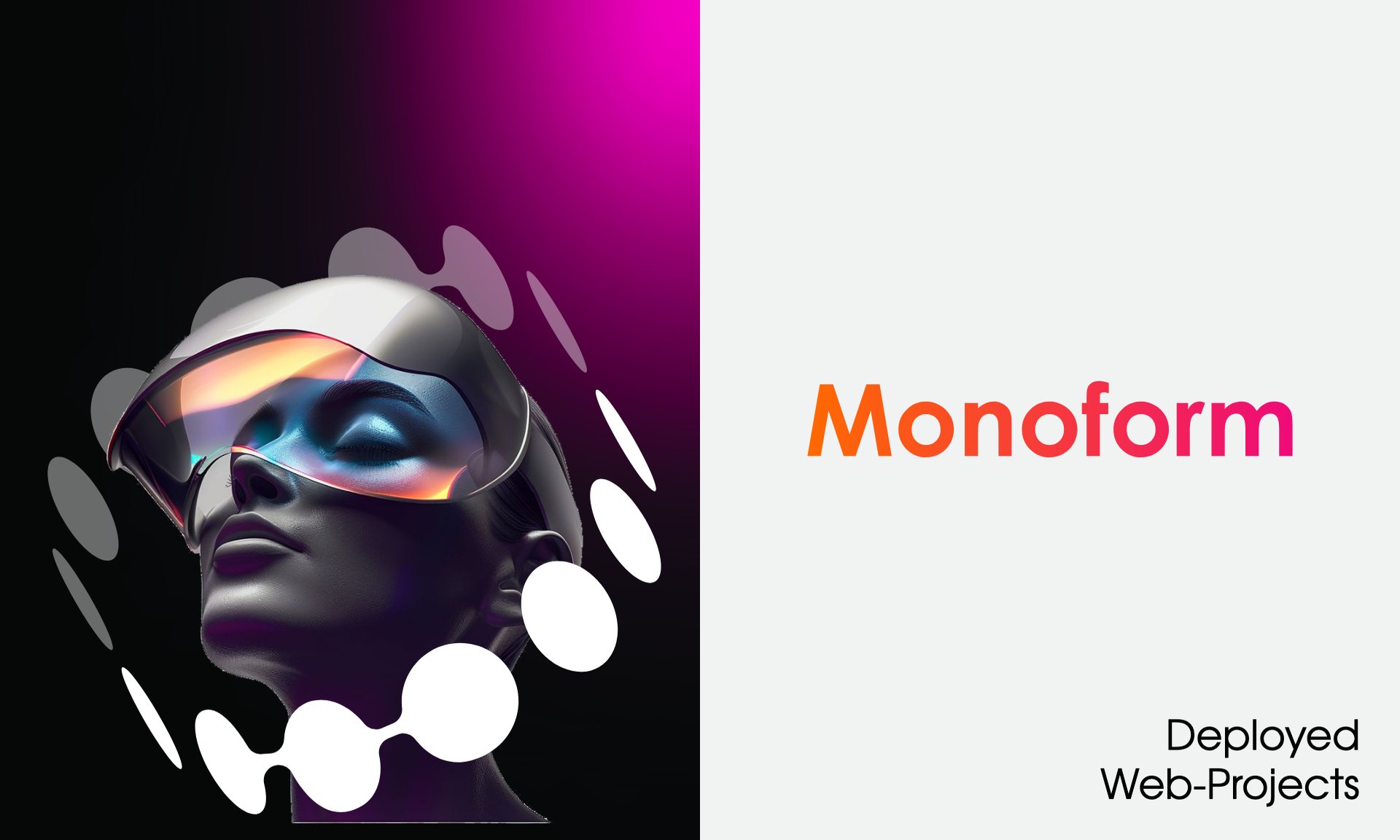 A chrome face surrounded by white dots next to the gradient wordmark