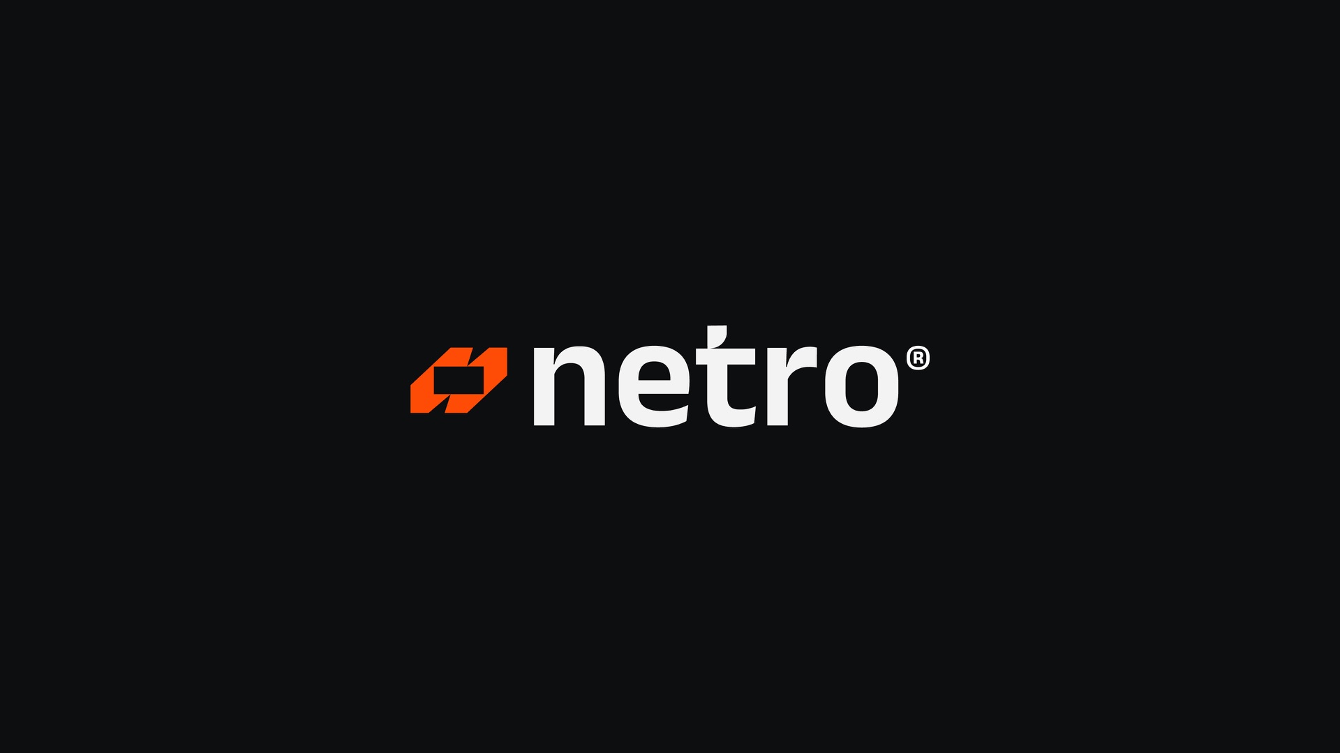 The Netro logo in orange and white on black