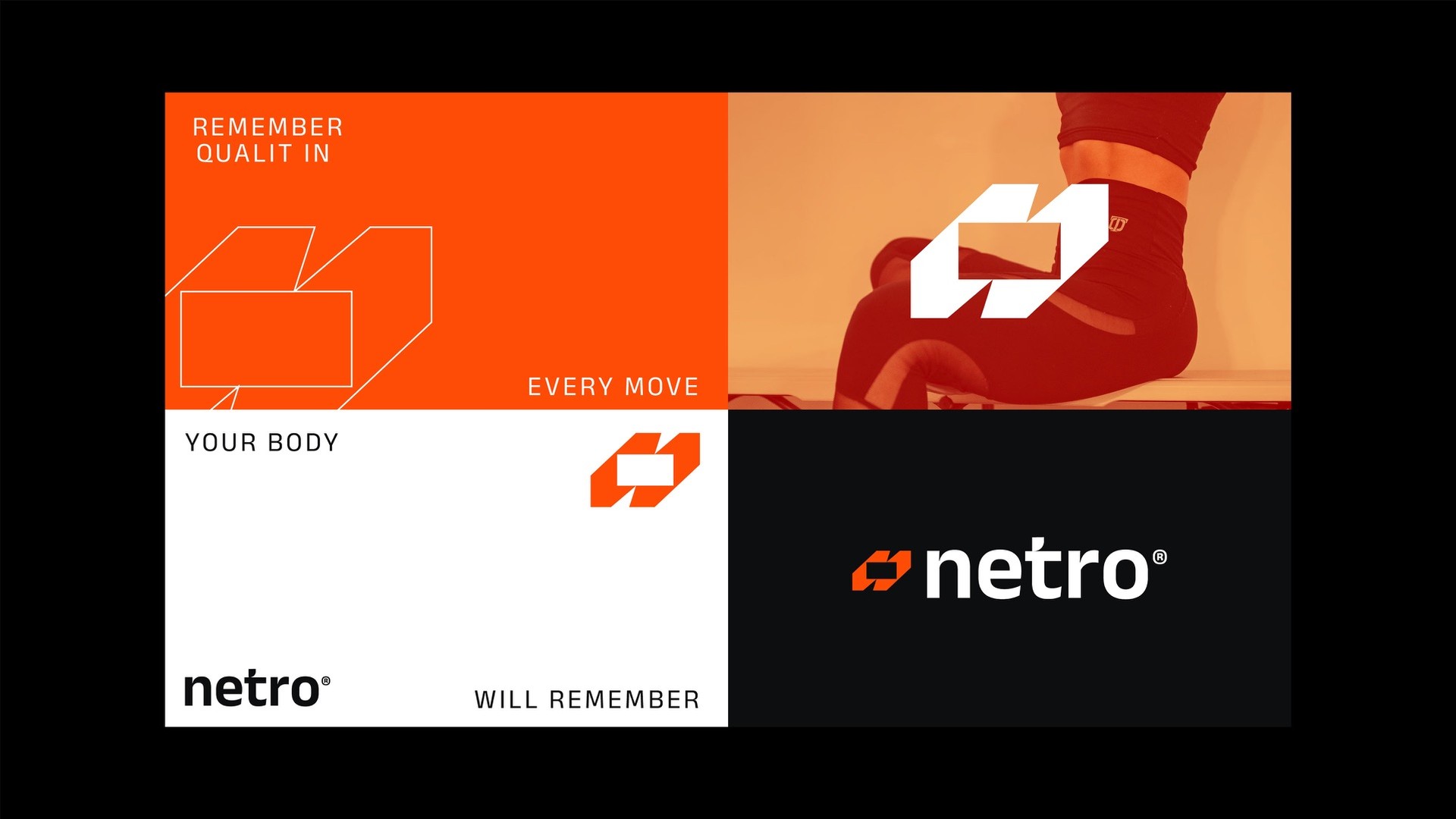 Grid of orange, white and black tiles with the lines Remember quality in every move