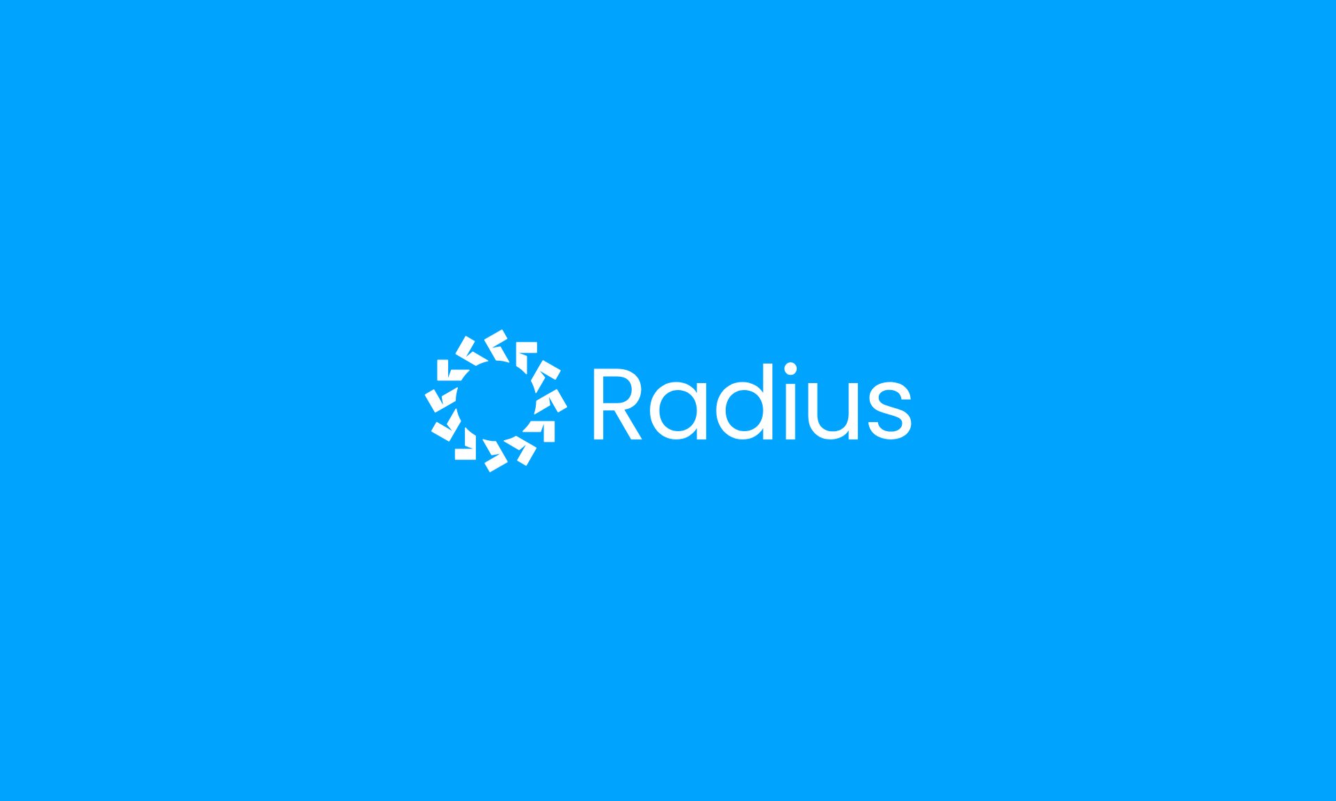 The Radius logo in white on sky blue