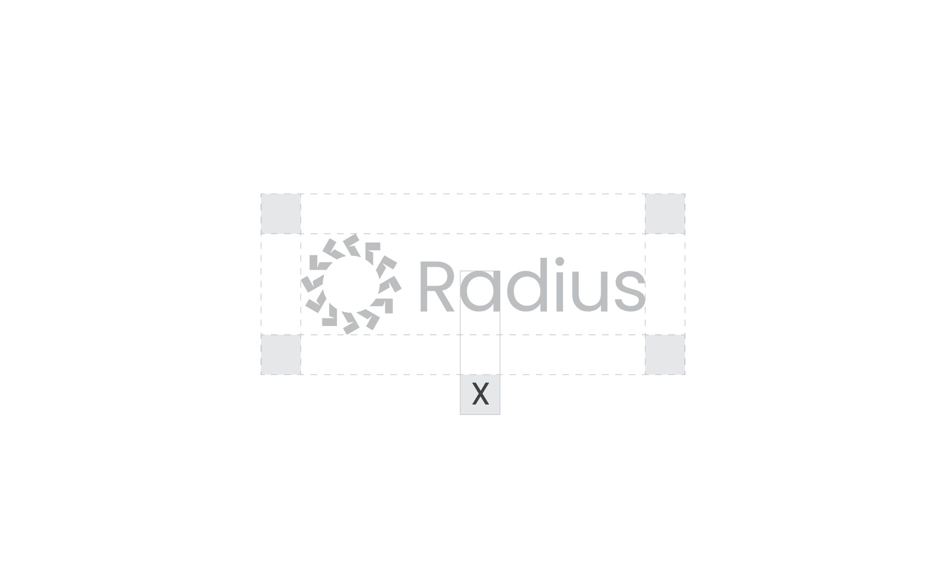 The logo in grey with its clear space marked around it