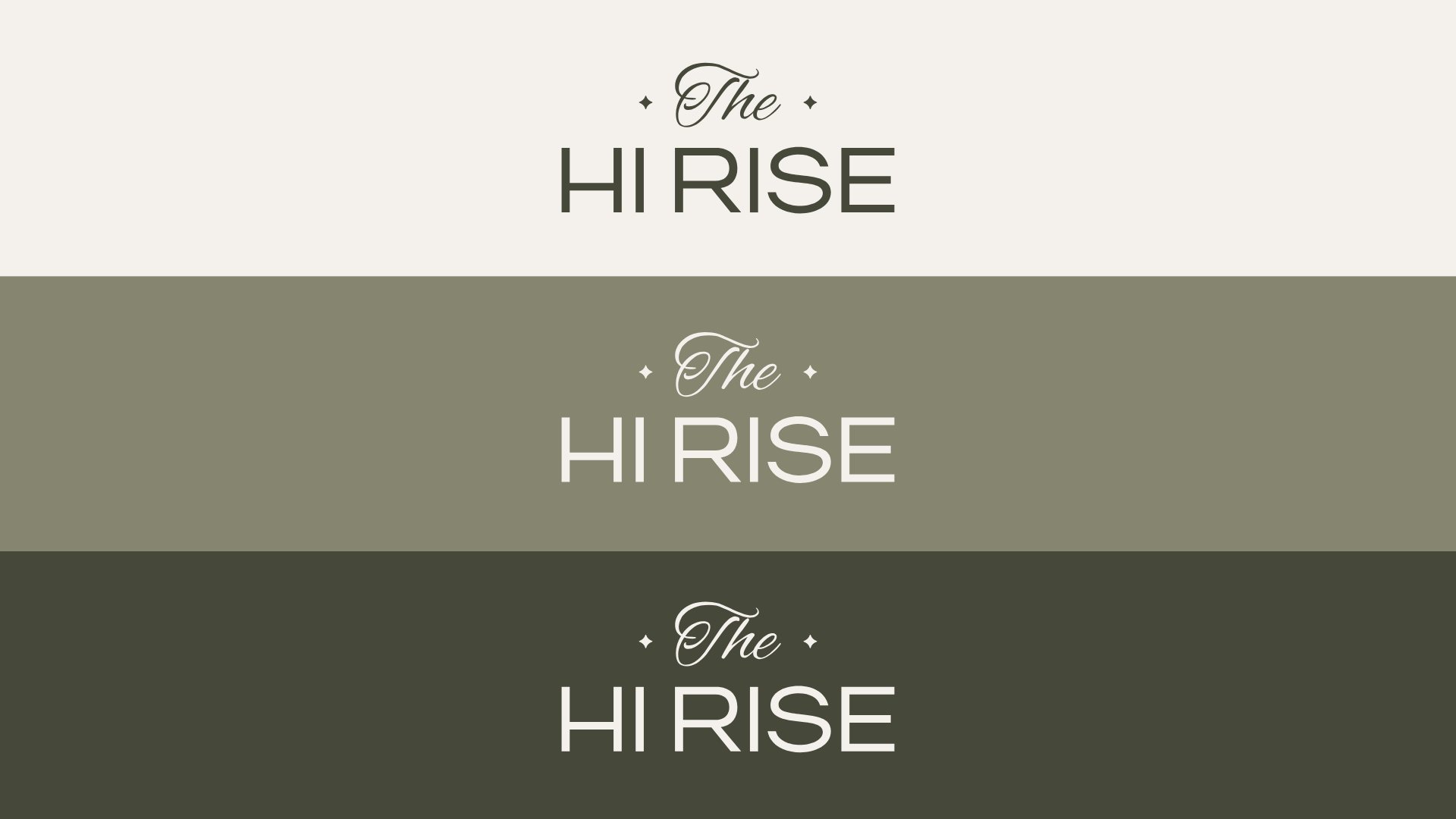 The wordmark on linen, sage and olive bands