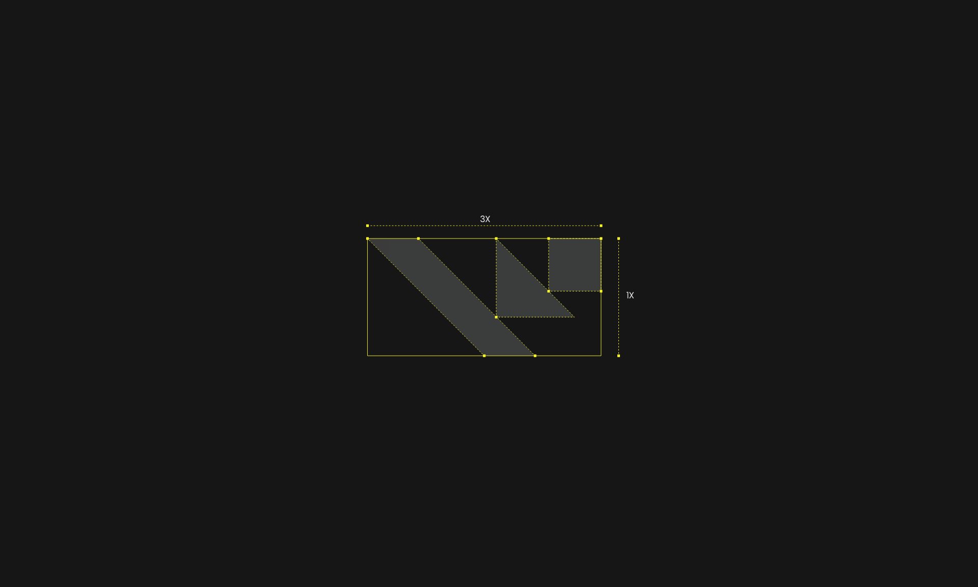 The Voltra symbol on its construction grid on dark grey