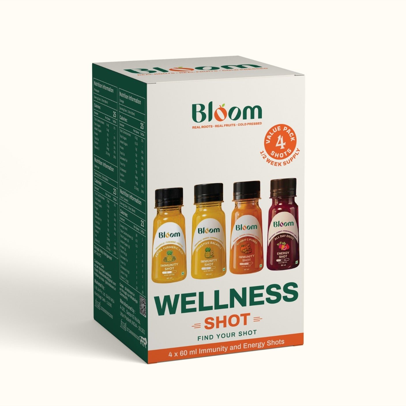 The Wellness Shot mix pack box with four bottles on the front