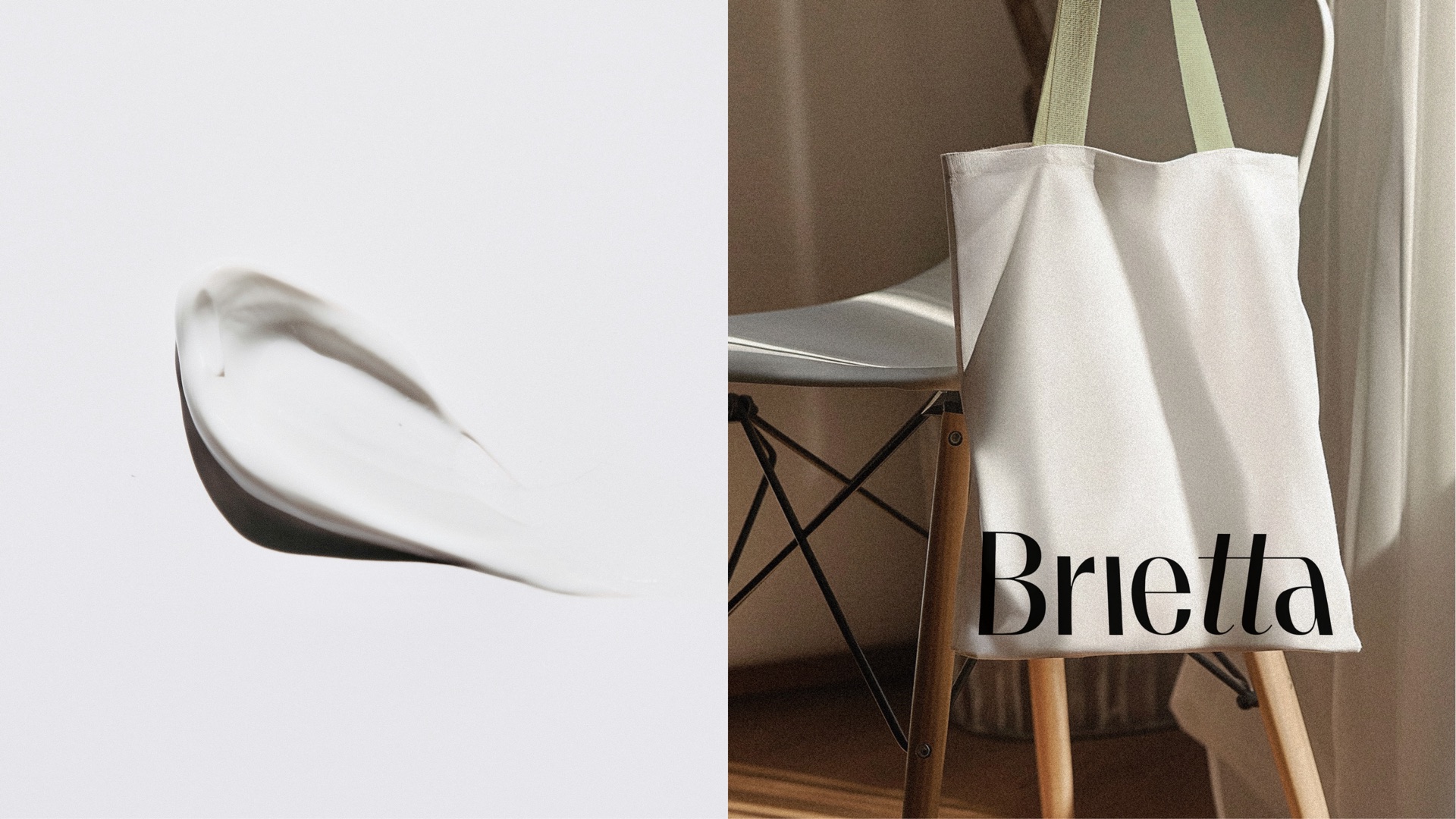 A swipe of white cream next to a white tote bag on a chair