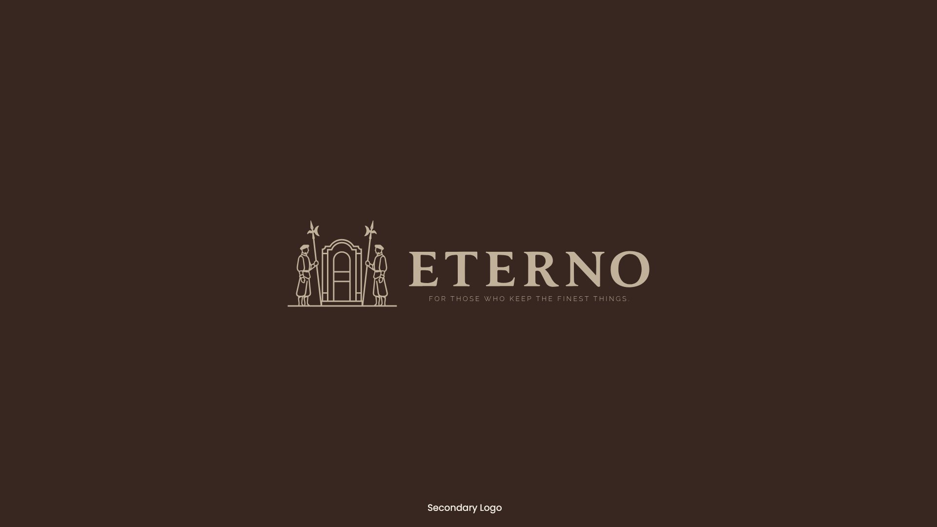 The horizontal Eterno lockup in tan on espresso