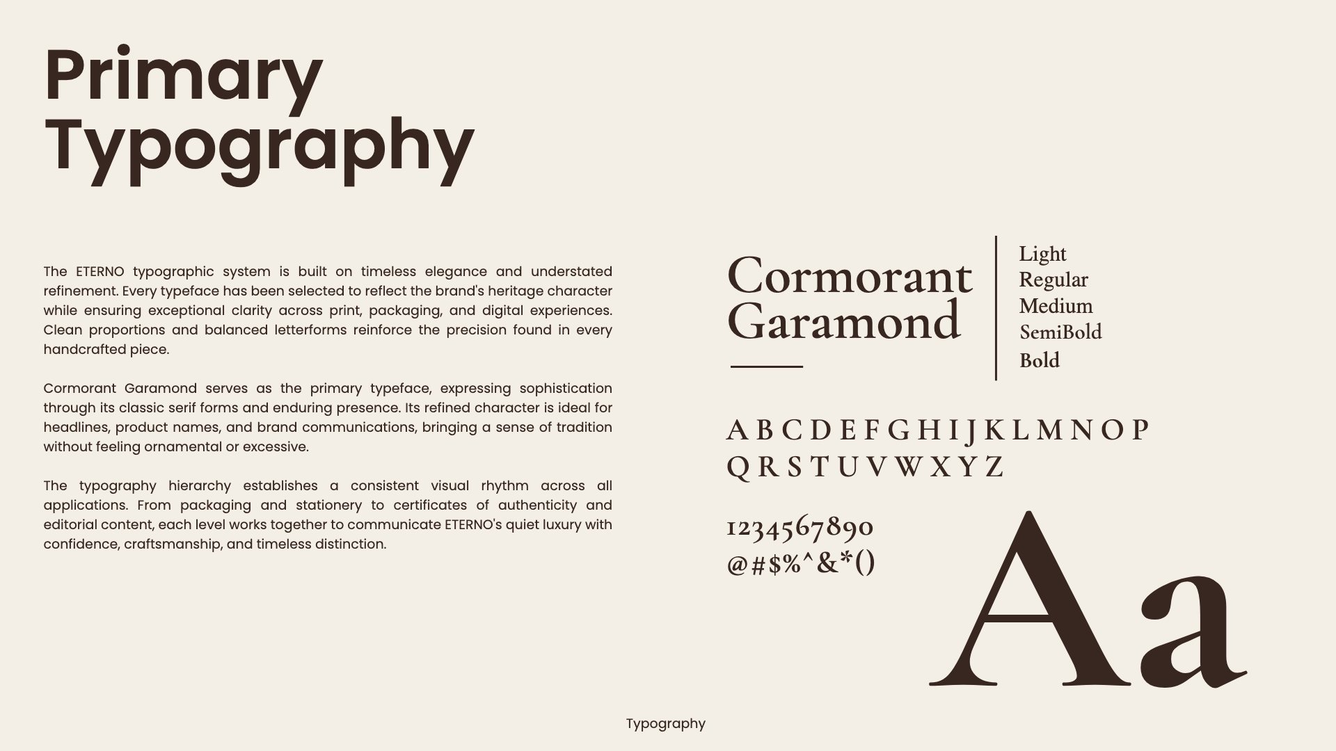 Cormorant Garamond type specimen, the primary typeface