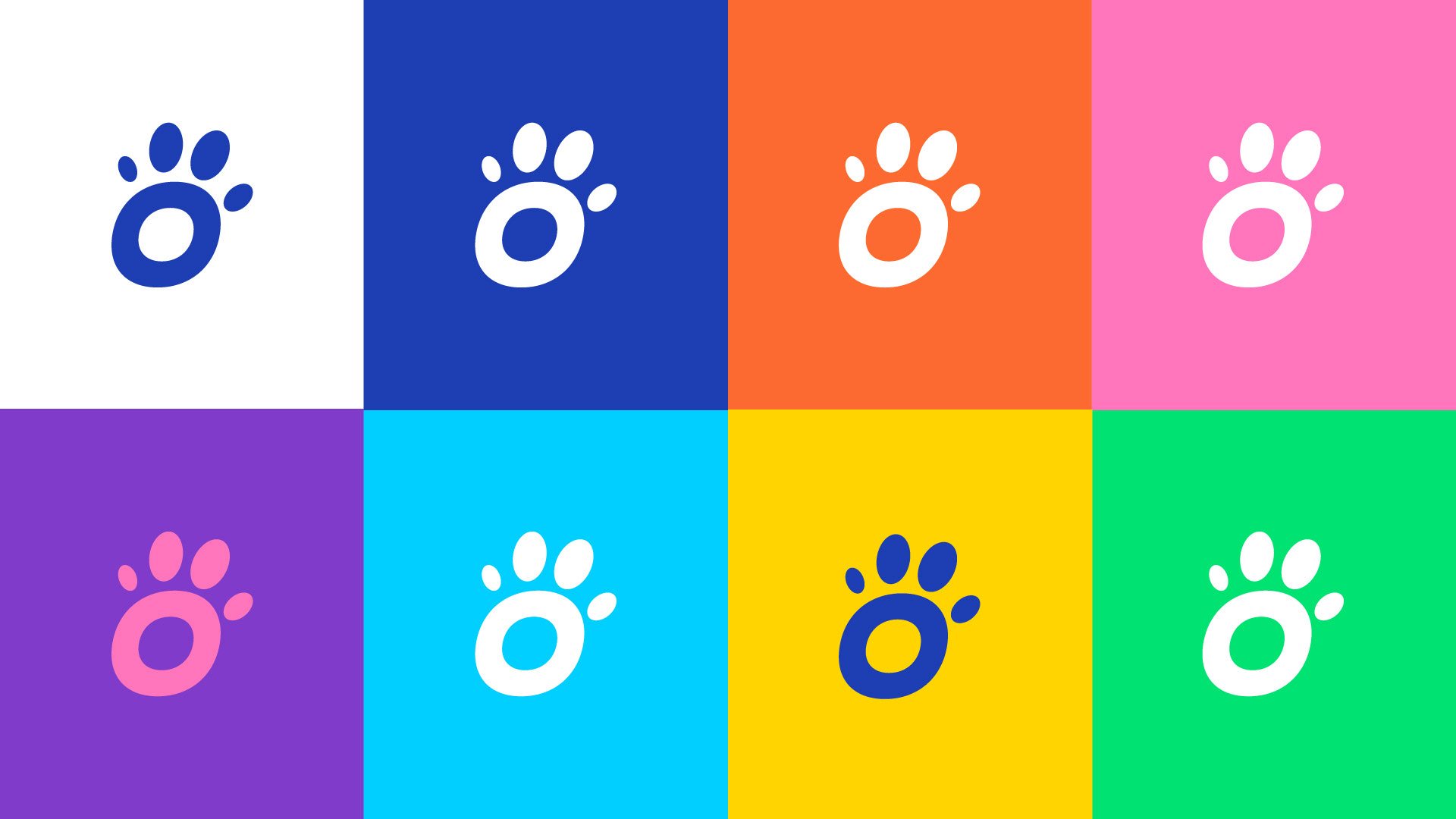 The paw mark in each brand colour