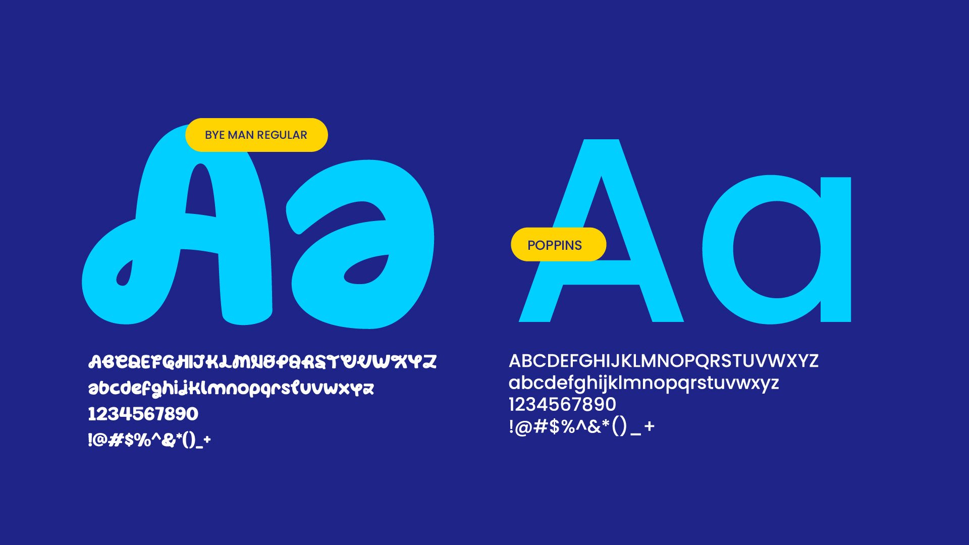 Bye Man Regular and Poppins type specimens