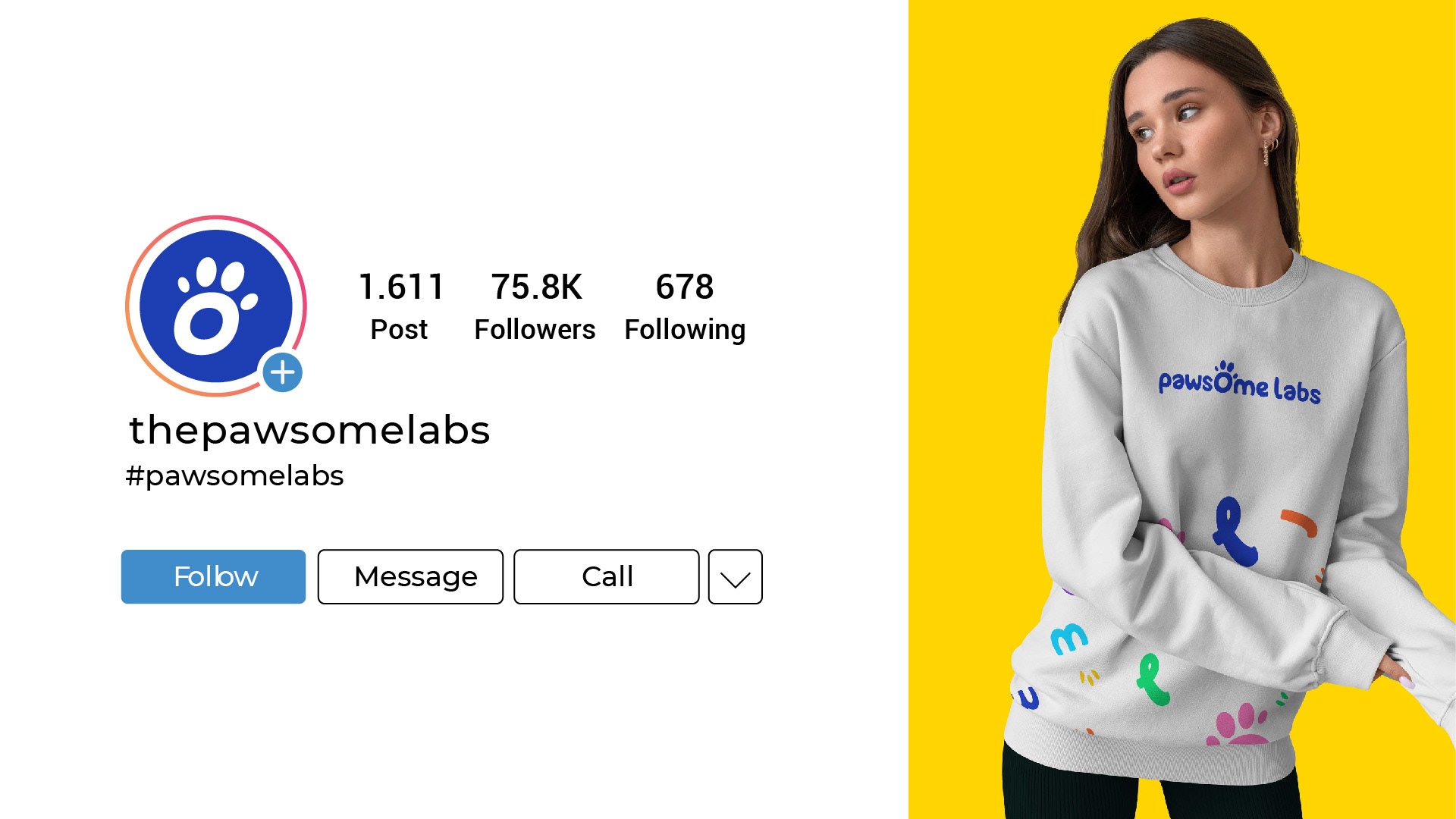 Instagram profile and a sweatshirt with the wordmark