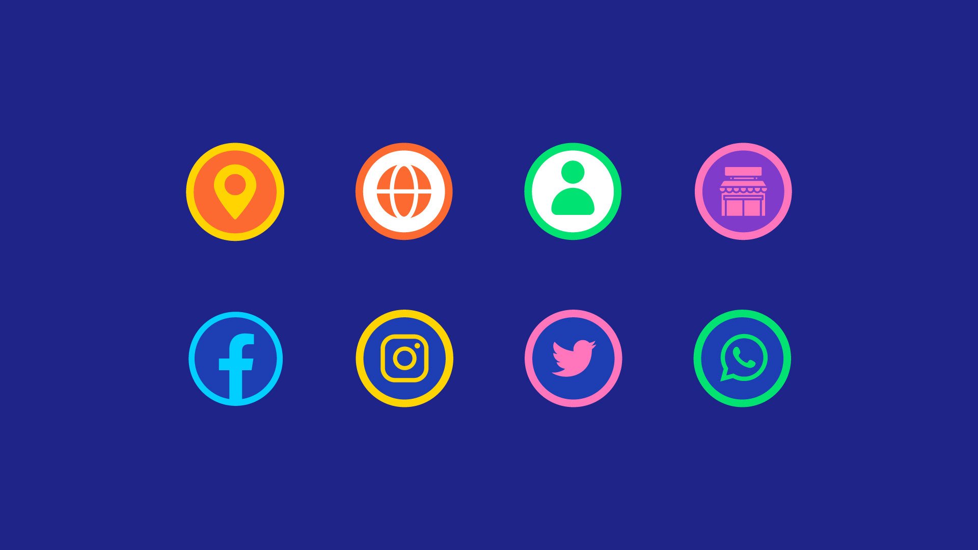 Contact and social icons in brand colours