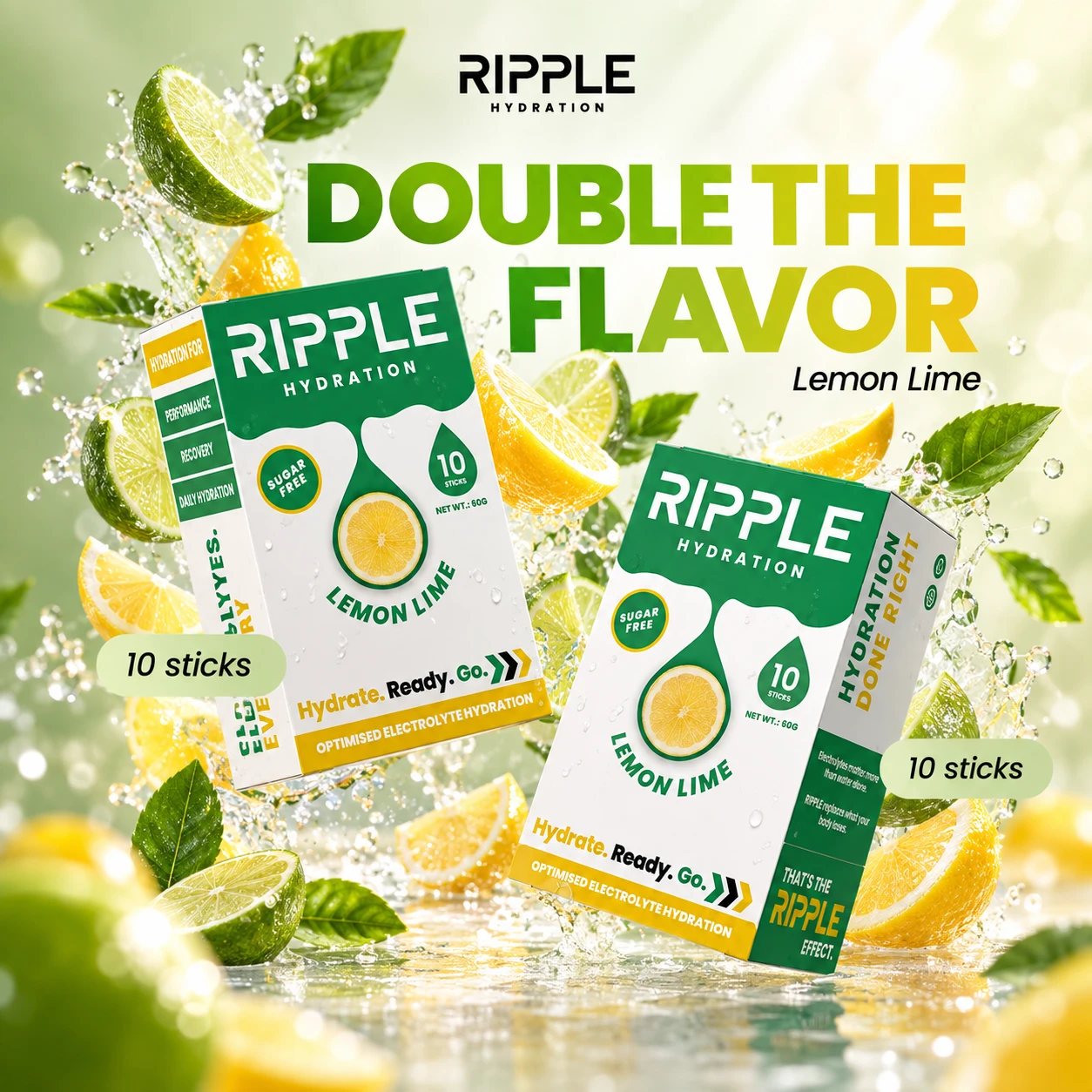 Two Lemon Lime boxes in the air with lemon and lime slices